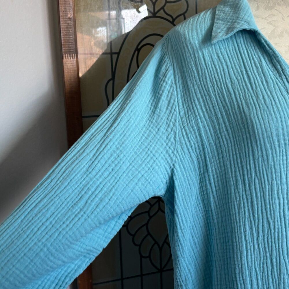 Soft Surroundings Escambia Gauze Blouse Top Blue Teal Button Up Size L - Picture 7 of 14